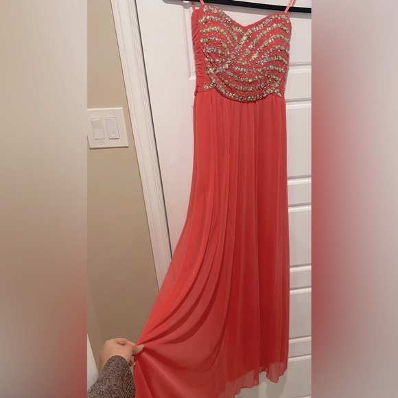 Gorgeous Long Embellished Coral Dress - Picture 2 of 4